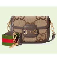 Gucci Unisex Horsebit 1955 Jumbo GG Mini Bag Camel Ebony Canvas