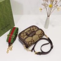 Gucci Unisex Horsebit 1955 Jumbo GG Mini Bag Camel Ebony Canvas (2)