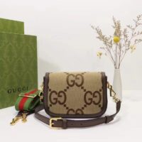 Gucci Unisex Horsebit 1955 Jumbo GG Mini Bag Camel Ebony Canvas (2)