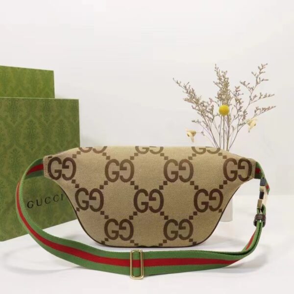 Gucci Unisex Jumbo GG Belt Bag Camel Ebony Canvas Green Red Web (5)