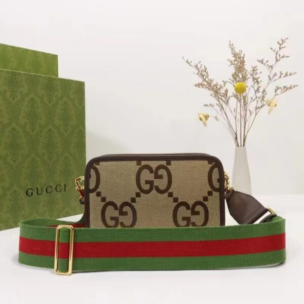 Gucci Unisex Jumbo GG Mini Bag Camel Ebony Canvas Double G (10)
