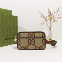 Gucci Unisex Jumbo GG Mini Bag Camel Ebony Canvas Double G (8)