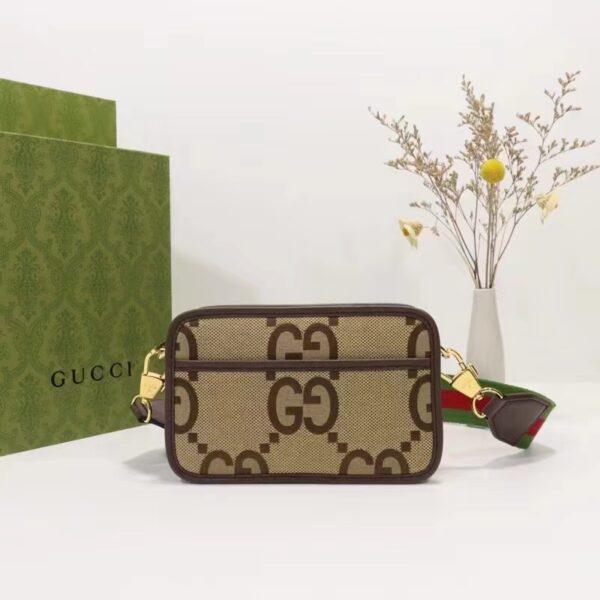 Gucci Unisex Jumbo GG Mini Bag Camel Ebony Canvas Double G (7)