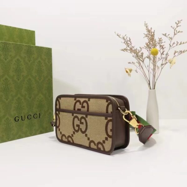 Gucci Unisex Jumbo GG Mini Bag Camel Ebony Canvas Double G (9)