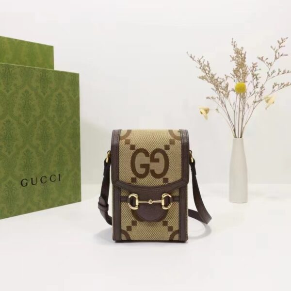 Gucci Unisex Jumbo GG Mini Bag Camel Ebony Jumbo GG Canvas (11)