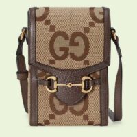 Gucci Unisex Jumbo GG Mini Bag Camel Ebony Jumbo GG Canvas (8)