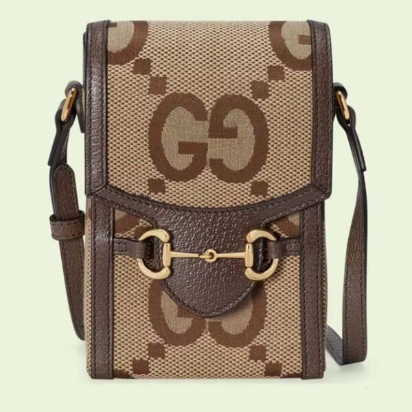 Gucci Unisex Jumbo GG Mini Bag Camel Ebony Jumbo GG Canvas