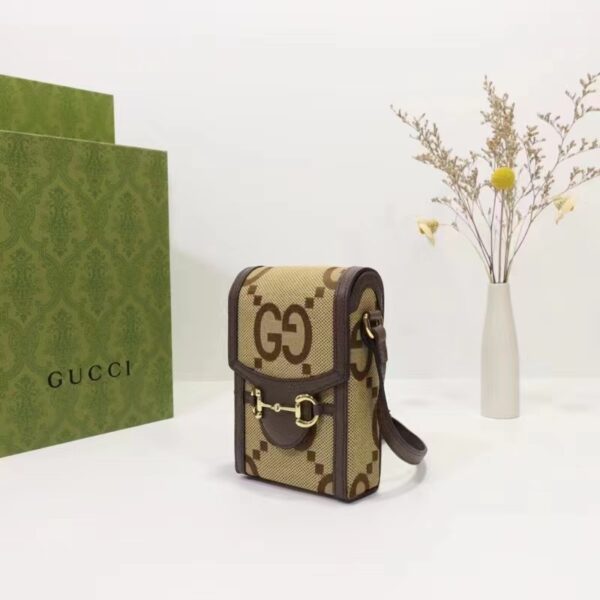 Gucci Unisex Jumbo GG Mini Bag Camel Ebony Jumbo GG Canvas (9)