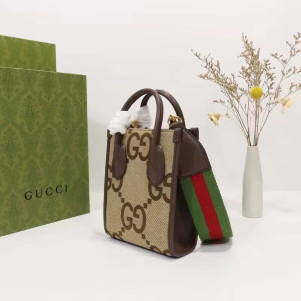 Gucci Unisex Jumbo GG Mini Tote Bag Camel Ebony Canvas (2)