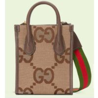 Gucci Unisex Jumbo GG Mini Tote Bag Camel Ebony Canvas (4)