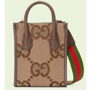 Gucci Unisex Jumbo GG Mini Tote Bag Camel Ebony Canvas
