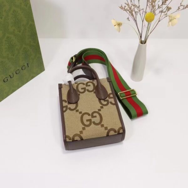 Gucci Unisex Jumbo GG Mini Tote Bag Camel Ebony Canvas (6)
