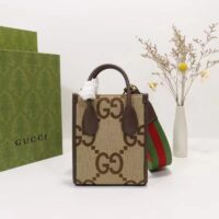 Gucci Unisex Jumbo GG Mini Tote Bag Camel Ebony Canvas (4)