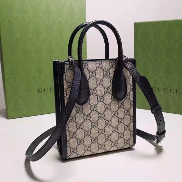 Gucci Unisex Mini Tote Bag Interlocking G Beige Blue GG Supreme Canvas (2)