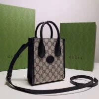 Gucci Unisex Mini Tote Bag Interlocking G Beige Blue GG Supreme Canvas (9)