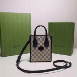 Gucci Unisex Mini Tote Bag Interlocking G Beige Blue GG Supreme Canvas - Bild 2