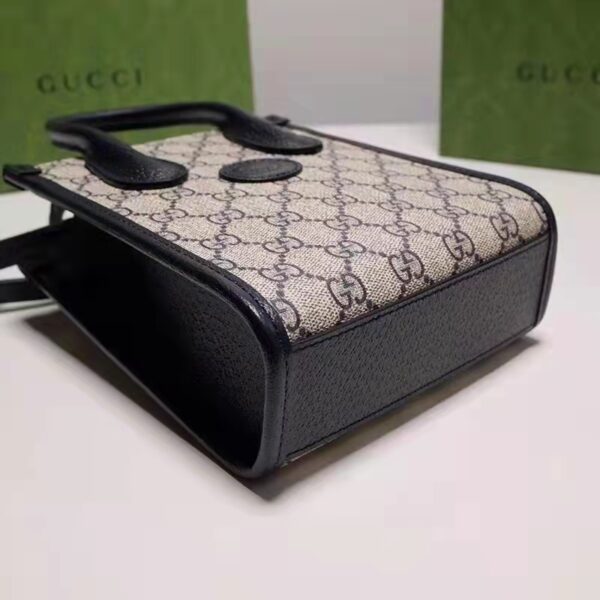 Gucci Unisex Mini Tote Bag Interlocking G Beige Blue GG Supreme Canvas (8)