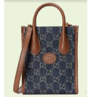 Gucci Unisex Mini Tote Bag Interlocking G Blue Ivory GG Denim Jacquard (2)