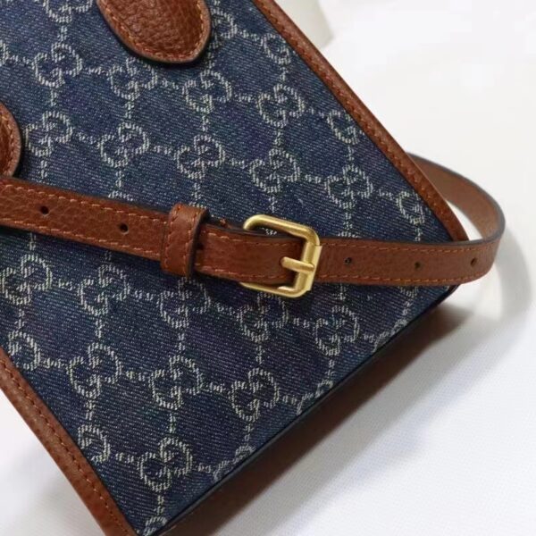 Gucci Unisex Mini Tote Bag Interlocking G Blue Ivory GG Denim Jacquard (6)