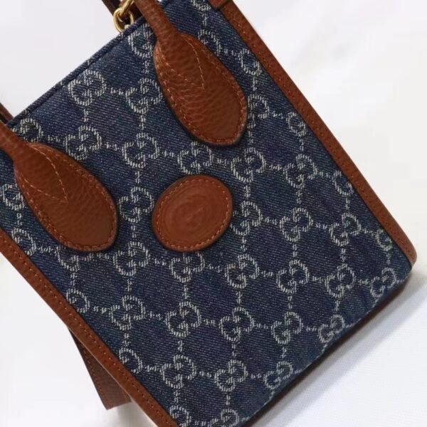 Gucci Unisex Mini Tote Bag Interlocking G Blue Ivory GG Denim Jacquard (7)