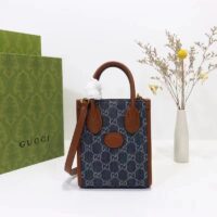 Gucci Unisex Mini Tote Bag Interlocking G Blue Ivory GG Denim Jacquard (2)