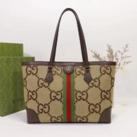 Gucci Unisex Ophidia Jumbo GG Medium Tote Camel Ebony Canvas Double G (9)