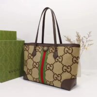 Gucci Unisex Ophidia Jumbo GG Medium Tote Camel Ebony Canvas Double G (9)