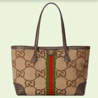 Gucci Unisex Ophidia Jumbo GG Medium Tote Camel Ebony Canvas Double G (9)