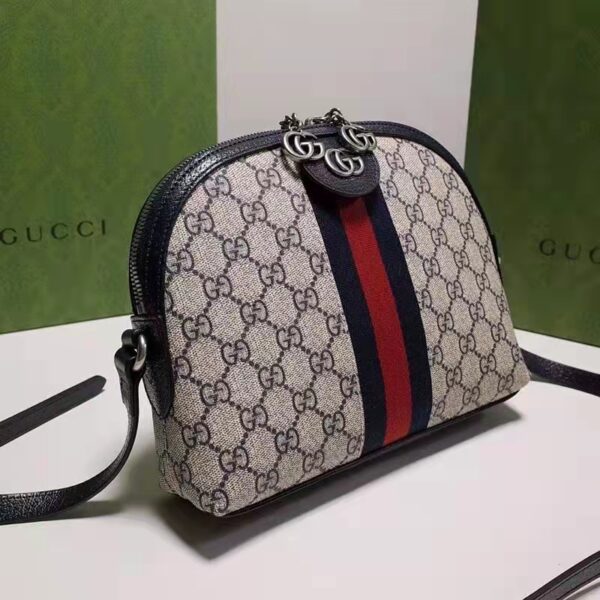 Gucci Unisex Ophidia Small GG Shoulder Bag Beige Blue GG Supreme Canvas (5)