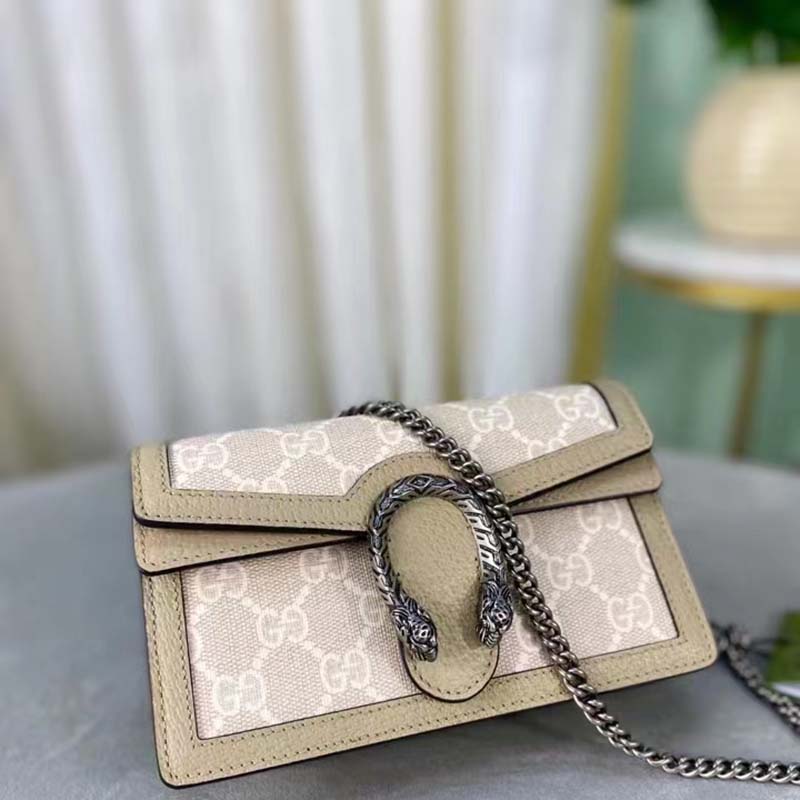 Dionysus GG mini bag in beige and white canvas