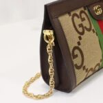 Gucci Women Ophidia Jumbo GG Small Shoulder Bag Camel Ebony Canvas – Image 8