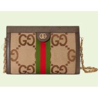 Gucci Women Ophidia Jumbo GG Small Shoulder Bag Camel Ebony Canvas (4)