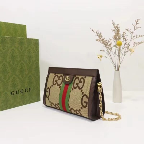 Gucci Women Ophidia Jumbo GG Small Shoulder Bag Camel Ebony Canvas (7)