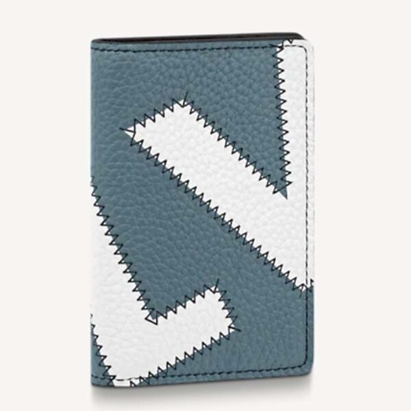 Louis Vuitton LV Unisex Pocket Organizer Wallet Blue Taurillon Cowhide Leather (7)