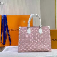 Louis Vuitton LV Women OnTheGo MM Tote Bag Pink Printed Embossed Grained Cowhide (8)