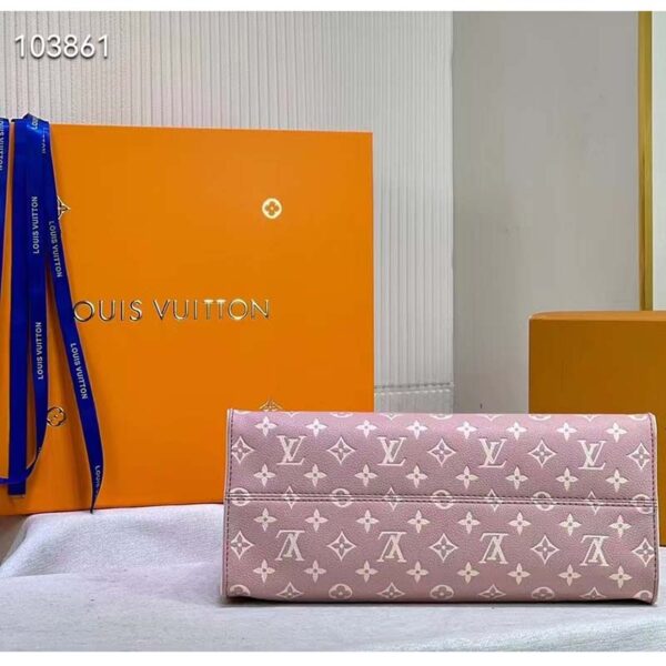 Louis Vuitton LV Women OnTheGo MM Tote Bag Pink Printed Embossed Grained Cowhide (10)