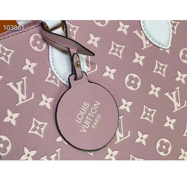 Louis Vuitton LV Women OnTheGo MM Tote Bag Pink Printed Embossed Grained Cowhide (11)