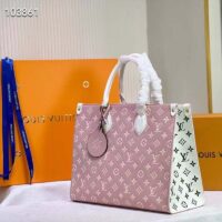 Louis Vuitton LV Women OnTheGo MM Tote Bag Pink Printed Embossed Grained Cowhide (8)