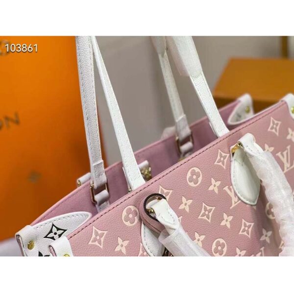 Louis Vuitton LV Women OnTheGo MM Tote Bag Pink Printed Embossed Grained Cowhide (3)
