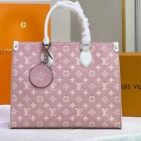 Louis Vuitton LV Women OnTheGo MM Tote Bag Pink Printed Embossed Grained Cowhide (8)