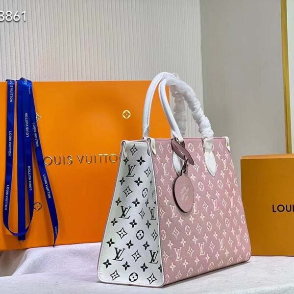 Louis Vuitton LV Women OnTheGo MM Tote Bag Pink Printed Embossed Grained Cowhide (7)