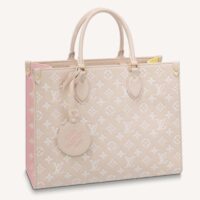 Louis Vuitton LV Women OnTheGo MM Tote Bag Pink Printed Embossed Grained Cowhide (8)