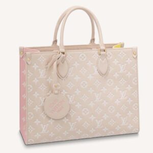 Louis Vuitton LV Women OnTheGo MM Tote Bag Pink Printed Embossed Grained Cowhide
