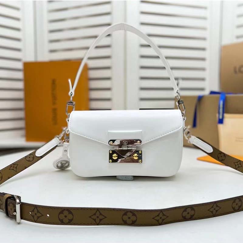 Louis Vuitton LV Women Swing White Calfskin Leather Monogram Canvas S Lock 4