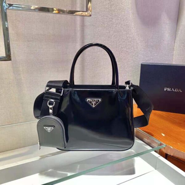 Prada Women Brushed Leather Handbag Nylon Lining-black (2)
