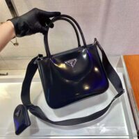 Prada Women Brushed Leather Handbag Nylon Lining-black (1)