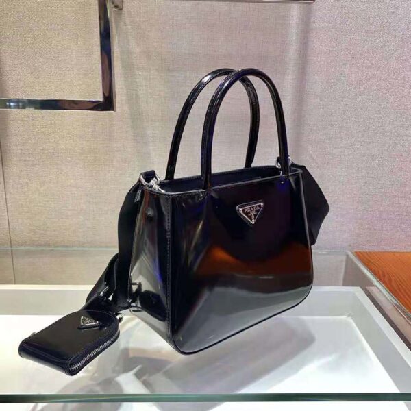 Prada Women Brushed Leather Handbag Nylon Lining-black (4)