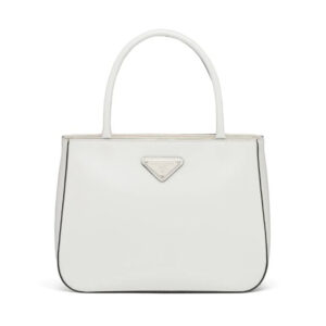 Prada Women Brushed Leather Handbag Nylon Lining-White