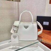 Prada Women Brushed Leather Handbag Nylon Lining-white (1)