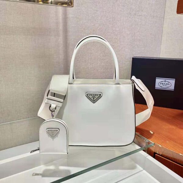 Prada Women Brushed Leather Handbag Nylon Lining-white (2)